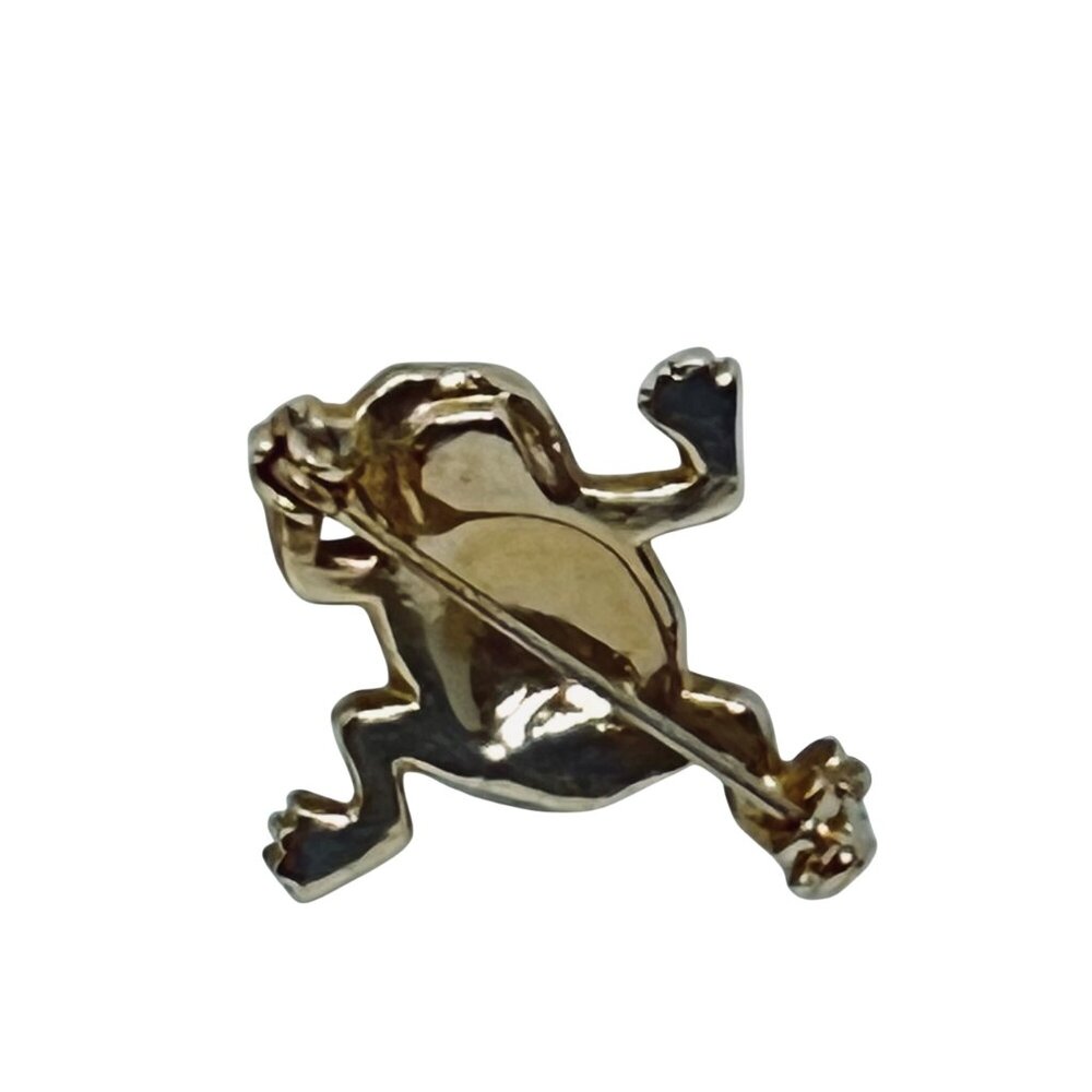 Vintage Gold Tone & Faux Pearl Frog Pins With Green Rhinestone Eyes (5645) - Picture 6 of 6